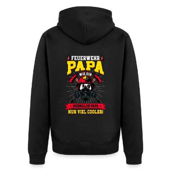 Feuerwehr Papa Feuerwehrmann - Unisex Premium Bio Zip Hoodie - Schwarz - Hinten - Nico (187cm)