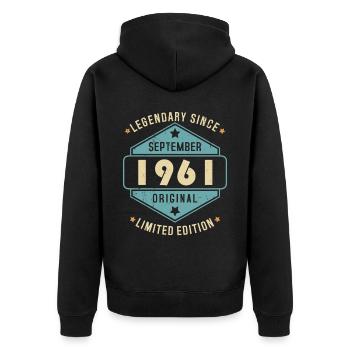 Septembre 1961 Vintage Retro Anniversaire - Veste à capuche bio Premium Unisexe - noir - Dos - Nico (187cm)