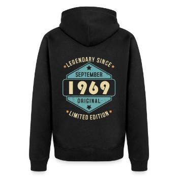 Septembre 1969 Vintage Retro Anniversaire - Veste à capuche bio Premium Unisexe - noir - Dos - Nico (187cm)