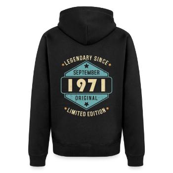 Septembre 1971 Vintage Retro Anniversaire - Veste à capuche bio Premium Unisexe - noir - Dos - Nico (187cm)