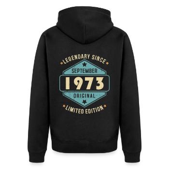Septembre 1973 Vintage Retro Anniversaire - Veste à capuche bio Premium Unisexe - noir - Dos - Nico (187cm)