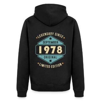 Septembre 1978 Vintage Retro Anniversaire - Veste à capuche bio Premium Unisexe - noir - Dos - Nico (187cm)