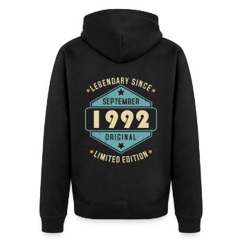 Septembre 1992 Vintage Retro Anniversaire - Veste à capuche bio Premium Unisexe - noir - Dos - Nico (187cm)