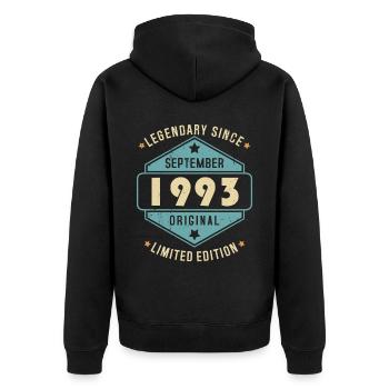 Septembre 1993 Vintage Retro Anniversaire - Veste à capuche bio Premium Unisexe - noir - Dos - Nico (187cm)