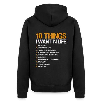 Racing Motorsport Saying - Unisex Premium Organic Zip Hoodie - black - Back - Nico (187cm)