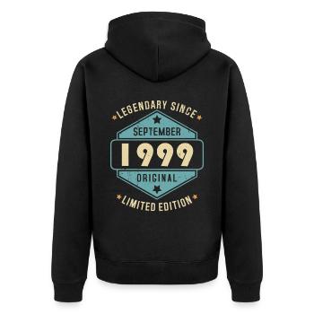 Septembre 1999 Vintage Retro Anniversaire - Veste à capuche bio Premium Unisexe - noir - Dos - Nico (187cm)