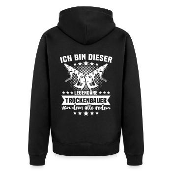 Trockenbaumonteur - Unisex Premium Bio Zip Hoodie - Schwarz - Hinten - Nico (187cm)