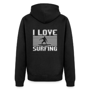 I love surfing - Unisex Premium Organic Zip Hoodie - black - Back - Nico (187cm)