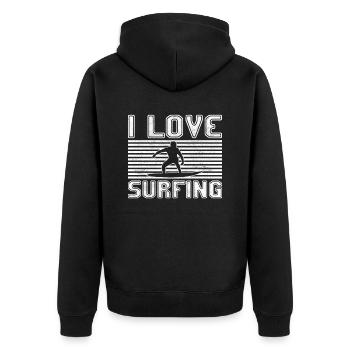 I love surfing - Unisex Premium Organic Zip Hoodie - black - Back - Nico (187cm)