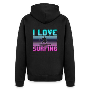 I love surfing - Unisex Premium Organic Zip Hoodie - black - Back - Nico (187cm)