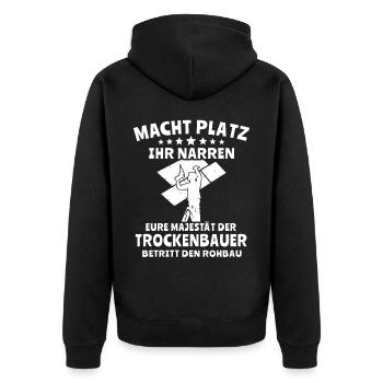 Trockenbaumonteur - Unisex Premium Bio Zip Hoodie - Schwarz - Hinten - Nico (187cm)