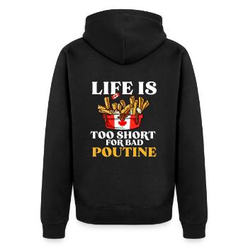 Kanadische Poutine Pommes Frites Mittagessen - Unisex Premium Bio Zip Hoodie - Schwarz - Hinten - Nico (187cm)