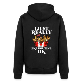 Kanadische Poutine Pommes Frites Mittagessen - Unisex Premium Bio Zip Hoodie - Schwarz - Hinten - Nico (187cm)