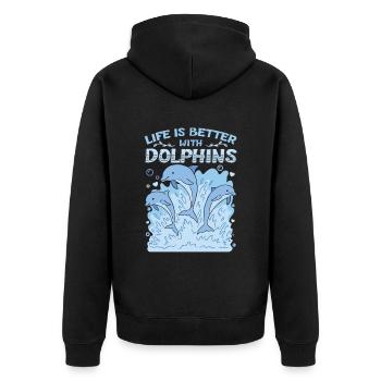 La vie est meilleure avec les dauphins - Veste à capuche bio Premium Unisexe - noir - Dos - Nico (187cm)