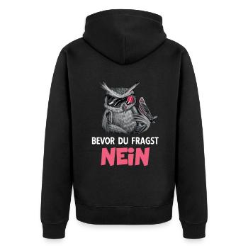 Eulen Cartoon Eule Vogel Lustiges Wortspiel Humor - Unisex Premium Bio Zip Hoodie - Schwarz - Hinten - Nico (187cm)