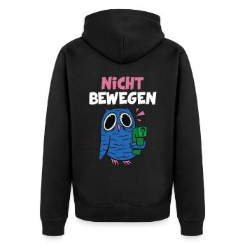 Eulen Cartoon Eule Vogel Lustiges Wortspiel Humor - Unisex Premium Bio Zip Hoodie - Schwarz - Hinten - Nico (187cm)