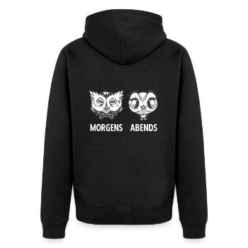 Eulen Morgen Abend Frühaufsteher Langschläfer - Unisex Premium Bio Zip Hoodie - Schwarz - Hinten - Nico (187cm)