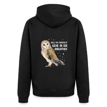 Magische Eule Vögel Schleiereule Bibliothek - Unisex Premium Bio Zip Hoodie - Schwarz - Hinten - Nico (187cm)