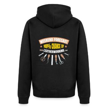 Weekend Forecast Leather Lederhandwerk - Unisex Premium Bio Zip Hoodie - Schwarz - Hinten - Nico (187cm)