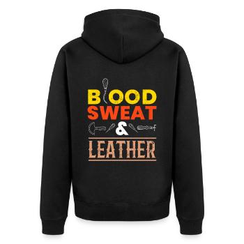 Blood Sweat & Leather Lederhandwerk - Unisex Premium Bio Zip Hoodie - Schwarz - Hinten - Nico (187cm)