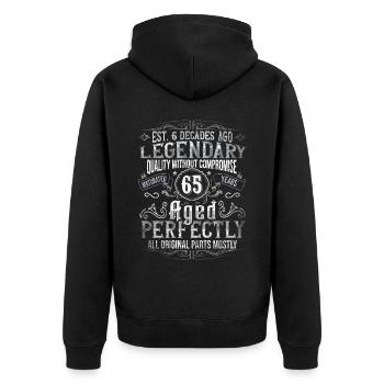 Legendär 65 Jahre alt Geschenk zum 65. Geburtstag - Unisex Premium Bio Zip Hoodie - Schwarz - Hinten - Nico (187cm)