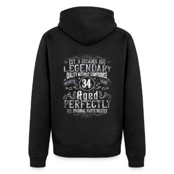 Legendary 34 years old gift for the 34th birthday - Unisex Premium Organic Zip Hoodie - black - Back - Nico (187cm)