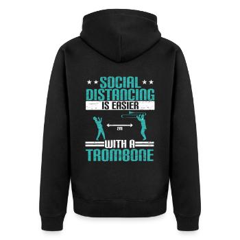 Soziale Distanzierung ist einfacher mit einer Posa - Unisex Premium Bio Zip Hoodie - Schwarz - Hinten - Nico (187cm)