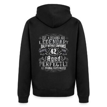 Legendär 42 Jahre alt Geschenk zum 42. Geburtstag - Unisex Premium Bio Zip Hoodie - Schwarz - Hinten - Nico (187cm)
