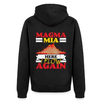 Magma Mia Hier fließe ich wieder Geologie Vulkanol - Unisex Premium Bio Zip Hoodie - Schwarz - Hinten - Nico (187cm)