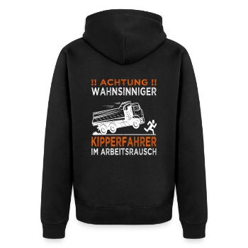Achtung Kipperfahrer - Kipper - Muldenkipper - Unisex Premium Bio Zip Hoodie - Schwarz - Hinten - Nico (187cm)