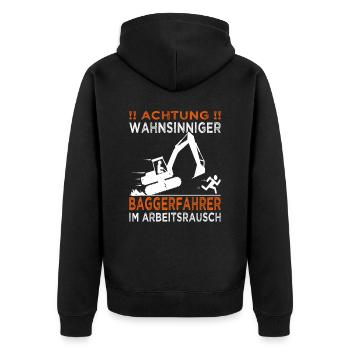 Bagger, Baustelle, Achtung wahnsinniger Baggerfahr - Unisex Premium Bio Zip Hoodie - Schwarz - Hinten - Nico (187cm)