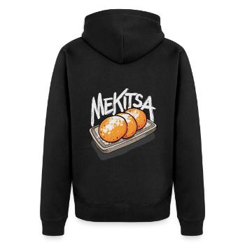 Mekitsa Food Bulgarian Cuisine Mekitsa - Unisex Premium Bio Zip Hoodie - Schwarz - Hinten - Nico (187cm)