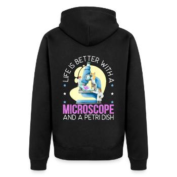 Das Leben ist besser mit einem Mikroskop und einer Petrischale - Unisex Premium Bio Zip Hoodie - Schwarz - Hinten - Nico (187cm)