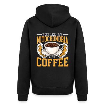 Fueled By Mitochondria And Coffee Science - Unisex Premium Organic Zip Hoodie - black - Back - Nico (187cm)