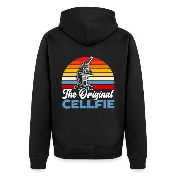 Die ursprüngliche Cellfie Science Lover Mikrobiologie - Unisex Premium Bio Zip Hoodie - Schwarz - Hinten - Nico (187cm)