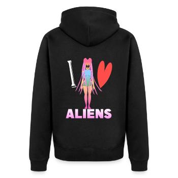I love aliens - Unisex Premium Organic Zip Hoodie - black - Back - Nico (187cm)