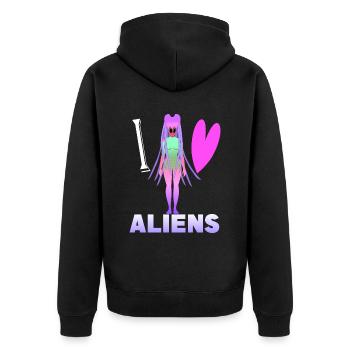 Ich liebe Aliens - Unisex Premium Bio Zip Hoodie - Schwarz - Hinten - Nico (187cm)