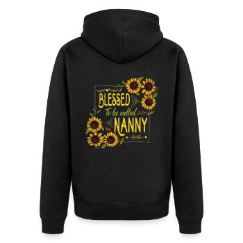 Gesegnet, Nanny Für Großmutter Oma Genannt Zu - Unisex Premium Bio Zip Hoodie - Schwarz - Hinten - Nico (187cm)