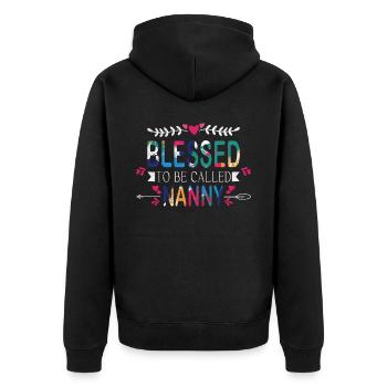 Gesegnet, Nanny Für Großmutter Oma Genannt Zu - Unisex Premium Bio Zip Hoodie - Schwarz - Hinten - Nico (187cm)