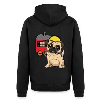 Construction Site Craftsman Dog Pug Construction Trailer Craft - Unisex Premium Organic Zip Hoodie - black - Back - Nico (187cm)
