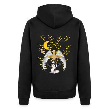Himmlisch Kreuz Engel Himmel Jenseits Tod - Unisex Premium Bio Zip Hoodie - Schwarz - Hinten - Nico (187cm)