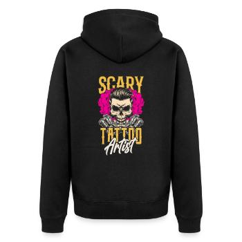 Unheimlicher Tätowierer Tätowieren Künstler Tattoo - Unisex Premium Bio Zip Hoodie - Schwarz - Hinten - Nico (187cm)