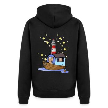 Peanut Sailor Boat Lighthouse Adventure Trip - Unisex Premium Organic Zip Hoodie - black - Back - Nico (187cm)
