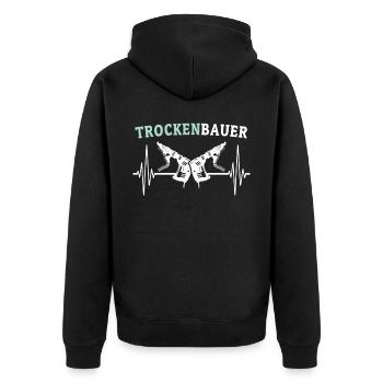 Trockenbauer Trockenbaumonteur Trockenbau - Unisex Premium Bio Zip Hoodie - Schwarz - Hinten - Nico (187cm)