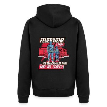 Feuerwehr Papa Feuerwehrmann - Unisex Premium Bio Zip Hoodie - Schwarz - Hinten - Nico (187cm)
