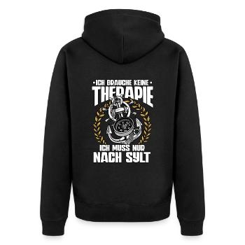 Sylt - Unisex Premium Bio Zip Hoodie - Schwarz - Hinten - Nico (187cm)