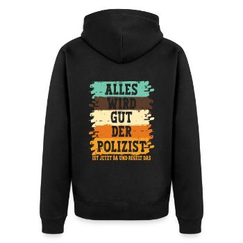 Polizist Polizei - Unisex Premium Bio Zip Hoodie - Schwarz - Hinten - Nico (187cm)