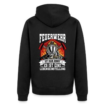 Feuerwehr Feuerwehrmann - Unisex Premium Bio Zip Hoodie - Schwarz - Hinten - Nico (187cm)