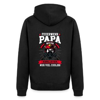 Feuerwehr Papa Feuerwehrmann - Unisex Premium Bio Zip Hoodie - Schwarz - Hinten - Nico (187cm)