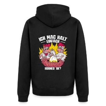 Huhn Hühner - Unisex Premium Bio Zip Hoodie - Schwarz - Hinten - Nico (187cm)